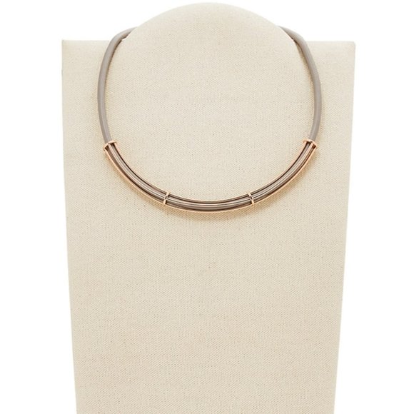 NWT Fossil Gray and Rose Gold Leather Necklace - Picture 1 of 5